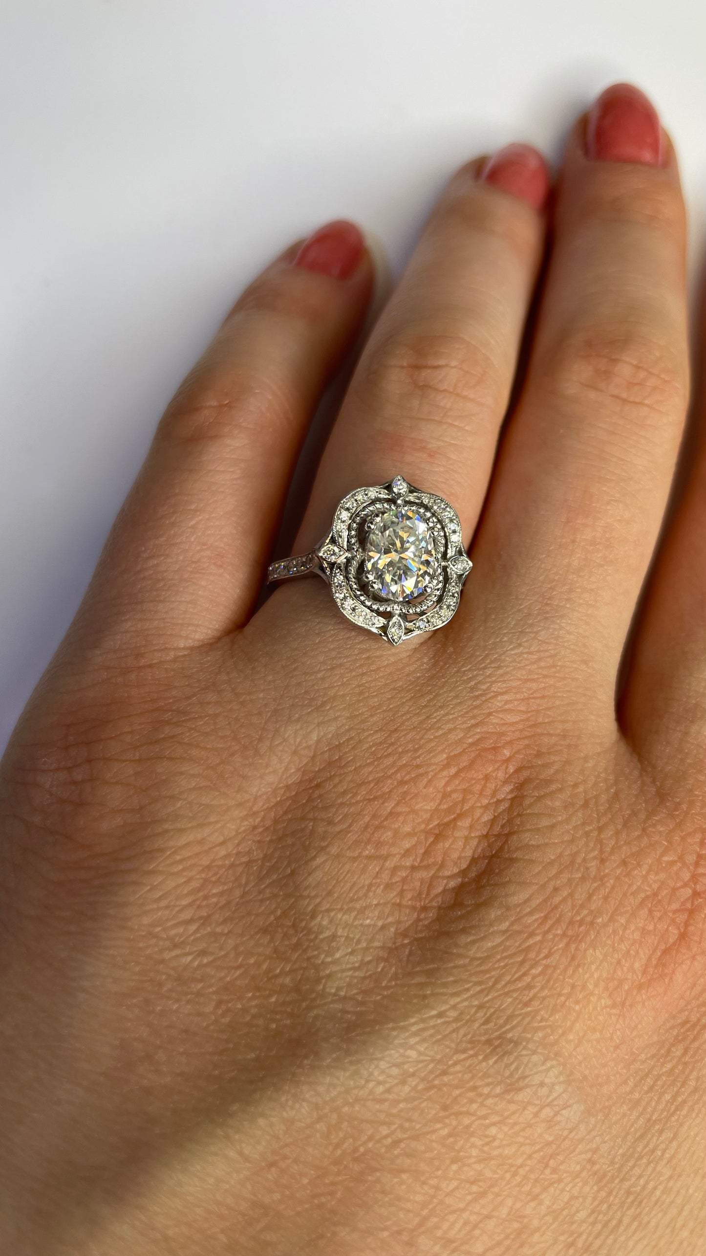 14K White Gold Diamond & Moissanite Engagement Ring
