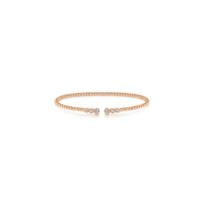 14K Rose Gold Bujukan Bead Split Cuff Bracelet with Bezel Set Diamonds