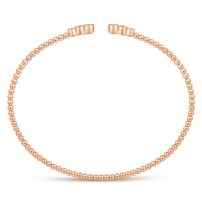 14K Rose Gold Bujukan Bead Split Cuff Bracelet with Bezel Set Diamonds