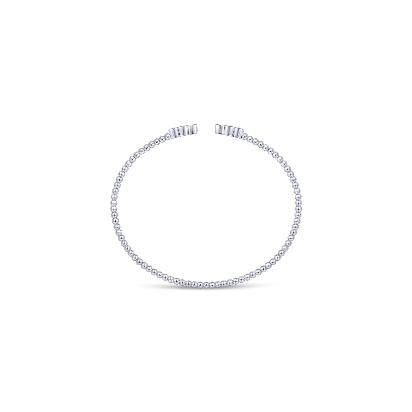 14K White Gold Bujukan Bead Split Cuff Bracelet with Quatrefoil Diamond Endcaps