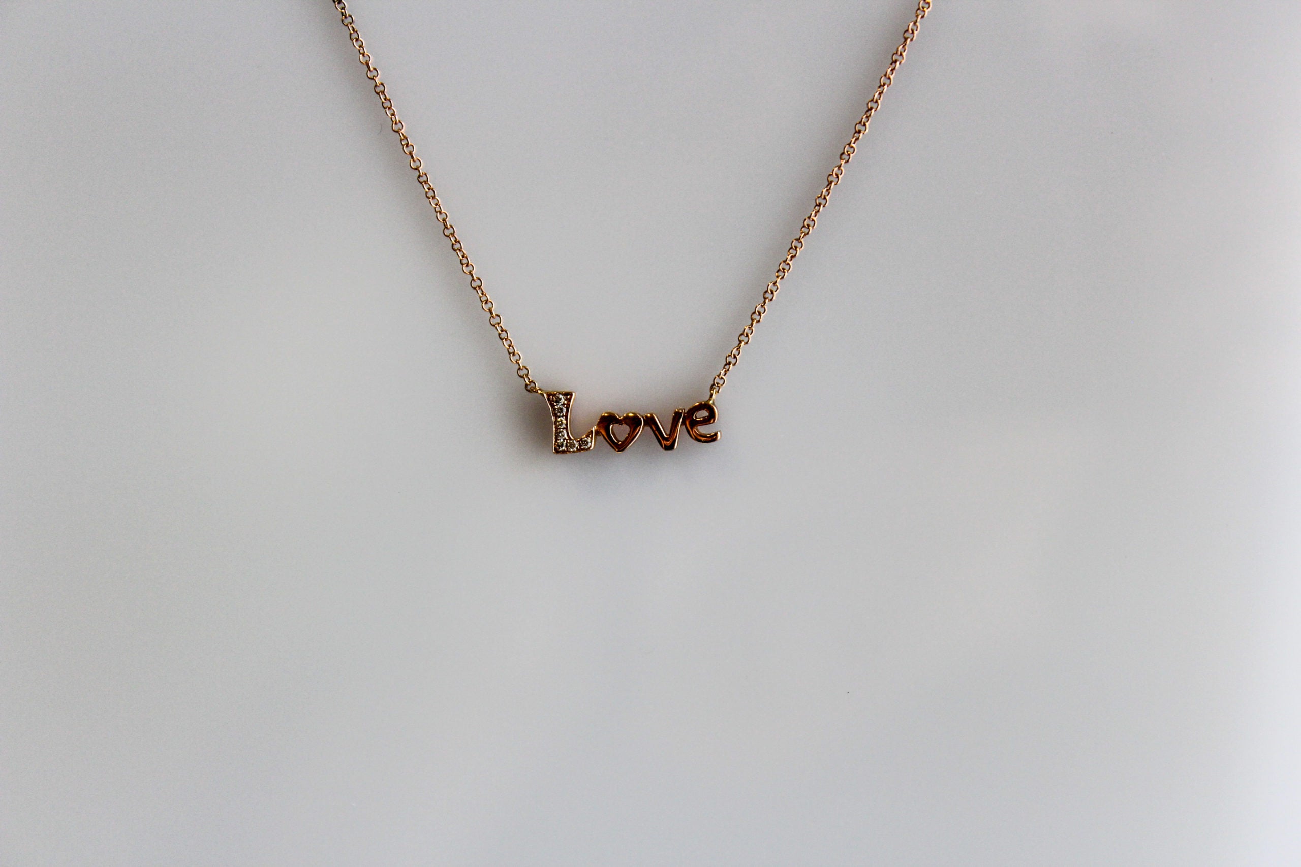 14K Rose Gold Diamond Love Necklace