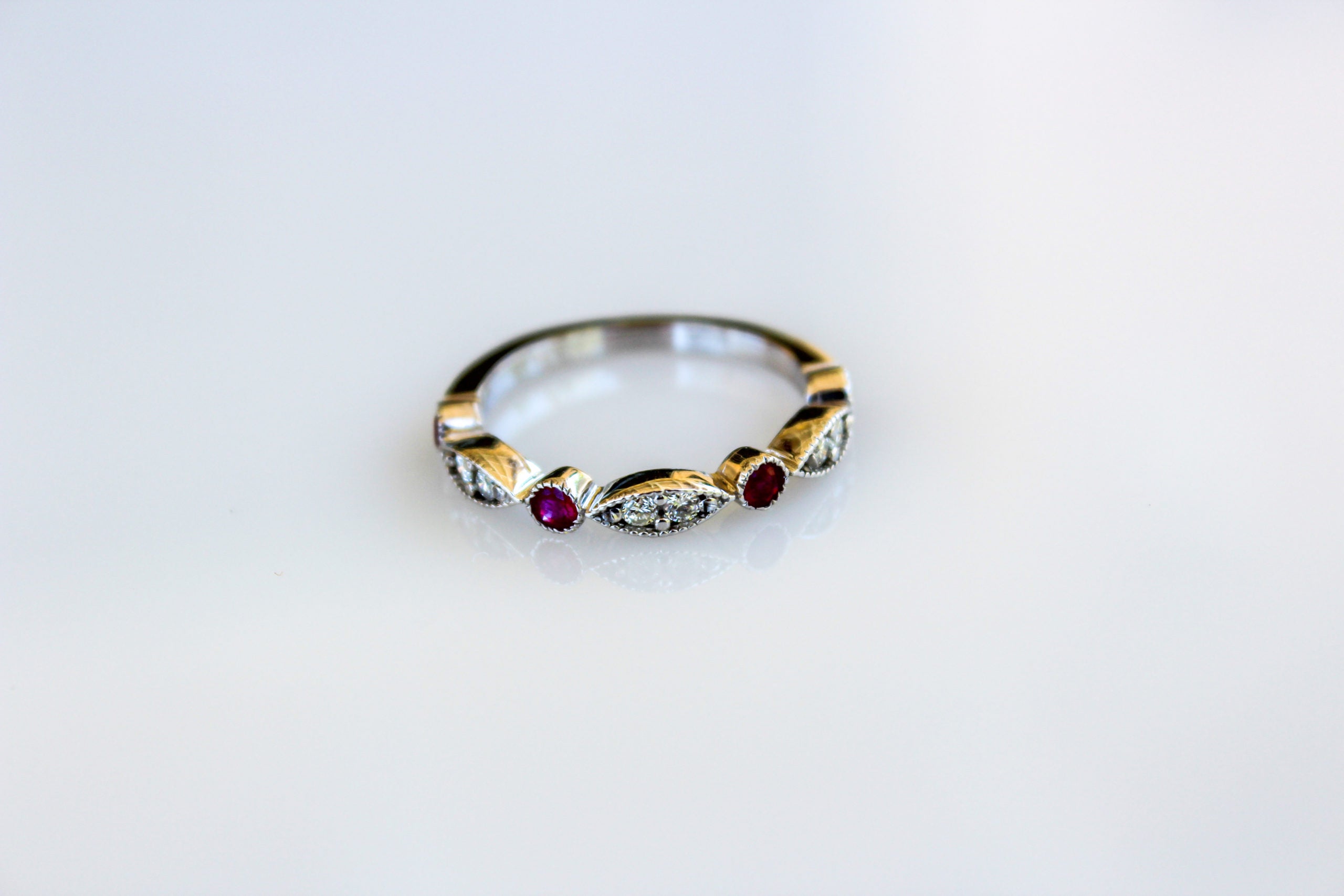 14K White Gold Diamond & Ruby Stackable Ring