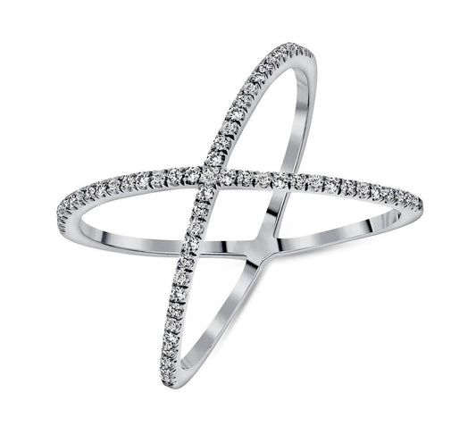 14K White Gold Diamond Criss Cross Ring