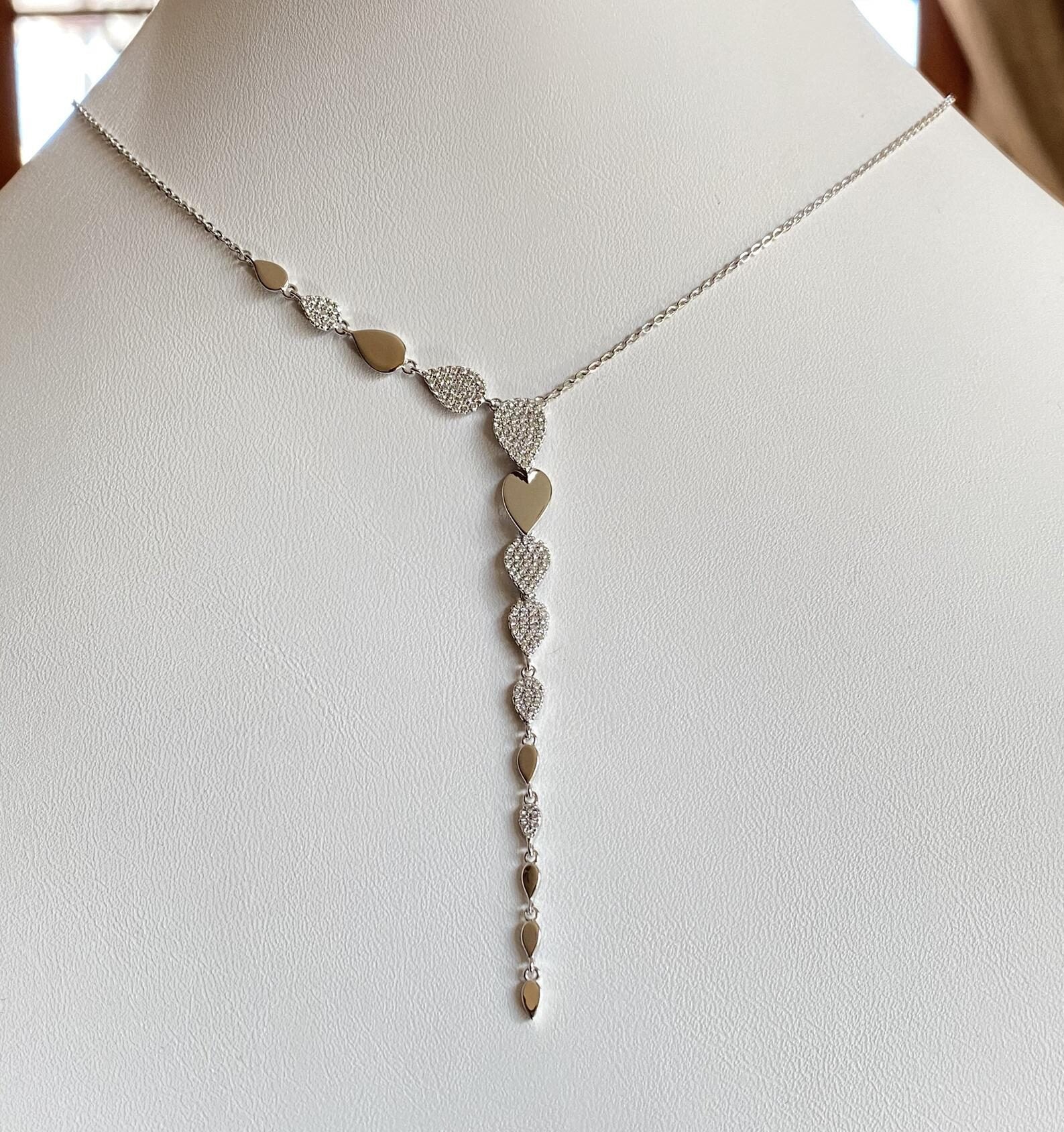 14K White Gold Diamond “Y” Necklace