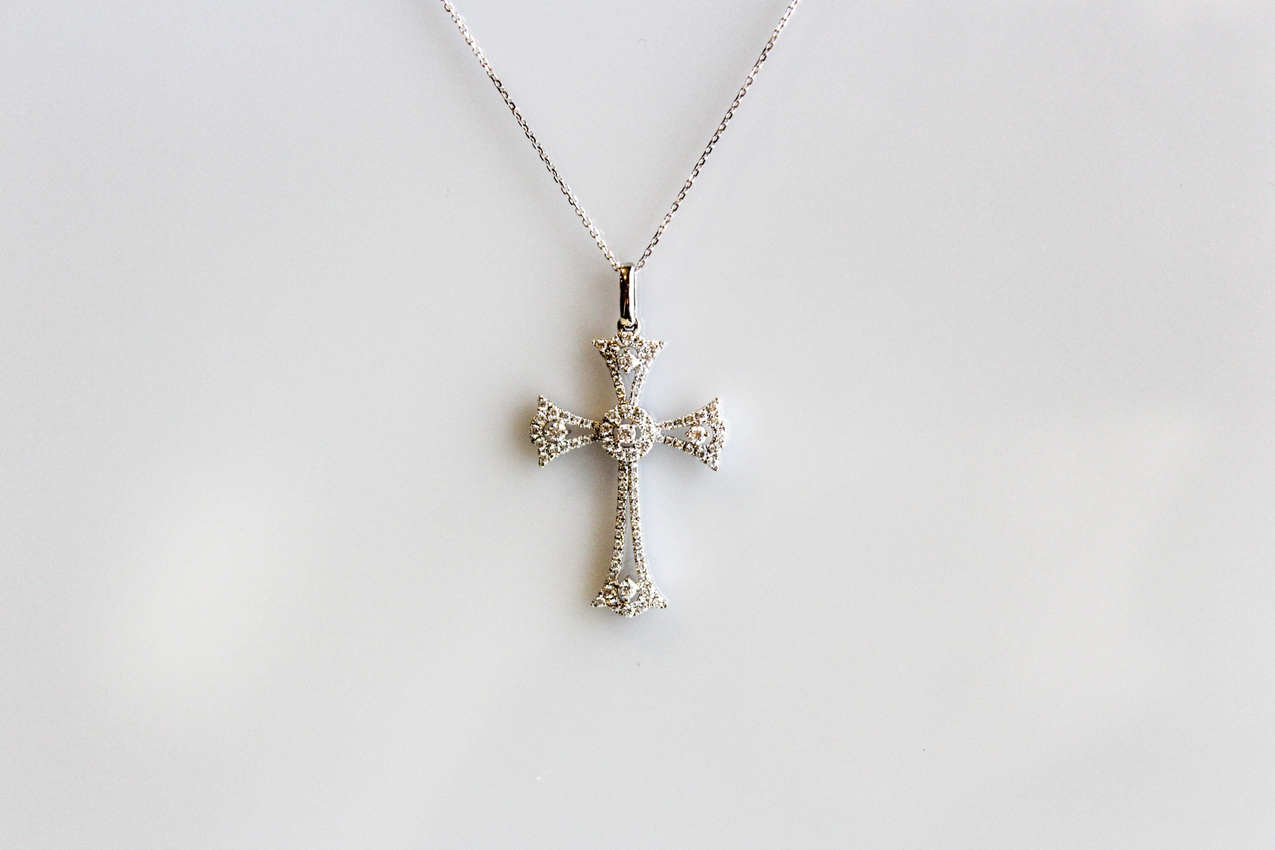 18K White Gold Diamond Cross Necklace