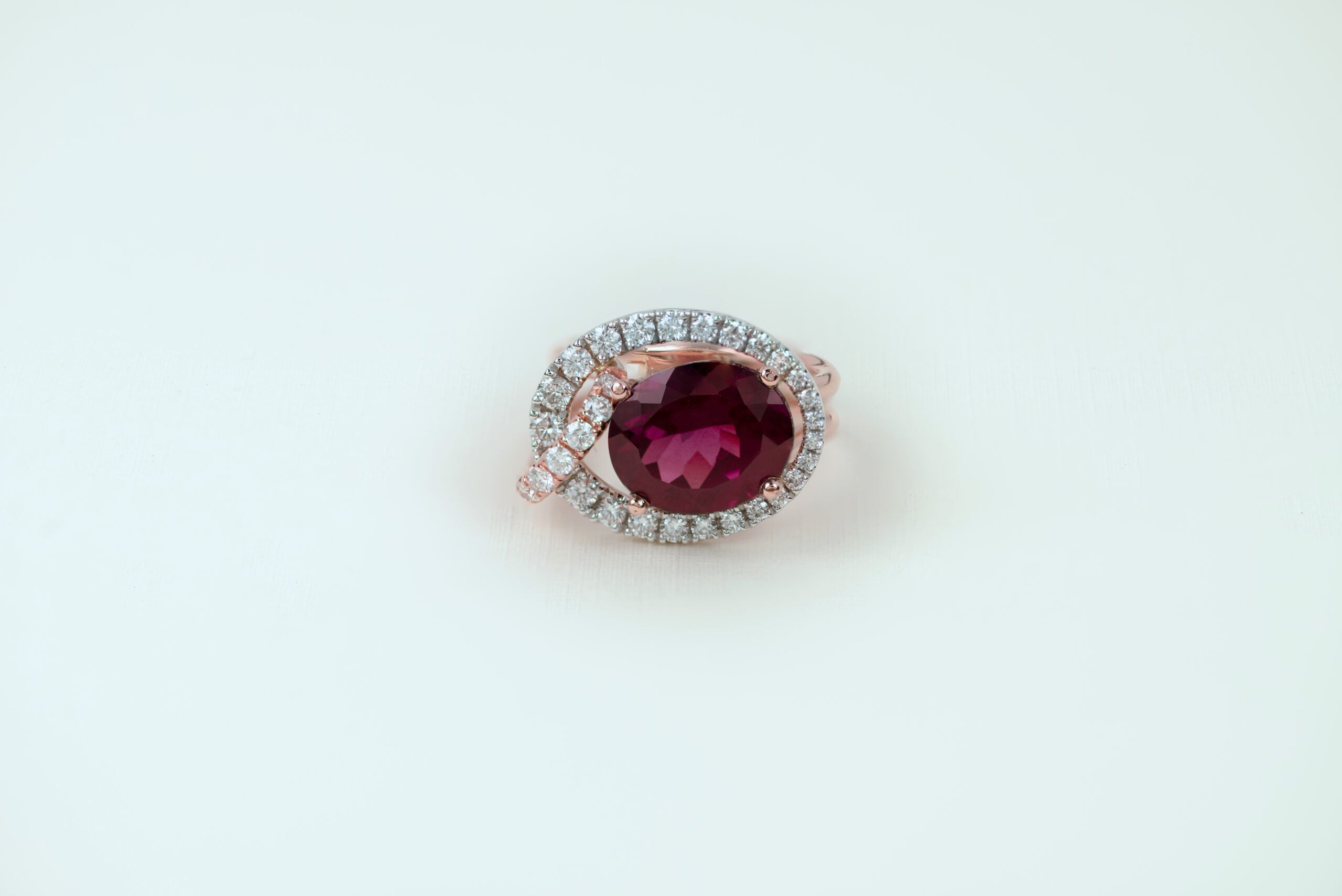 14K Rose Gold Red Garnet & Diamond Ring