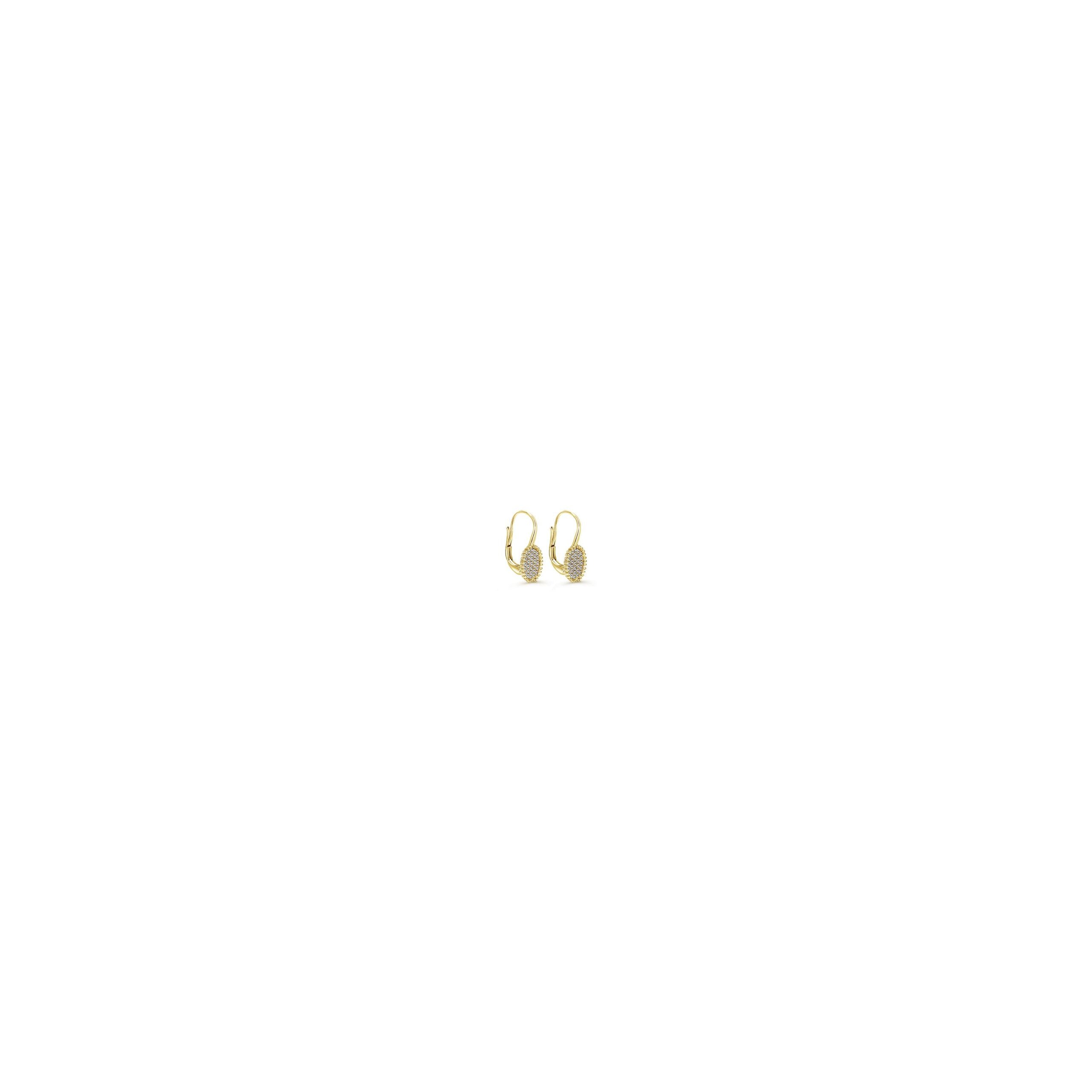 14K Yellow Gold Beaded Frame Oval Diamond Cluster Drop Earrings
