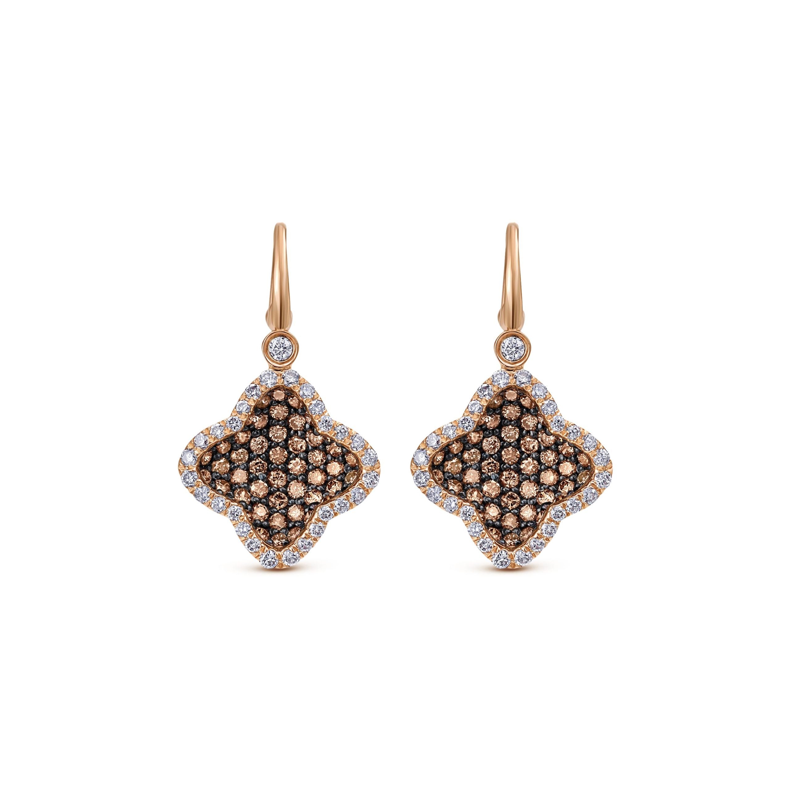 14K Rose Gold Champagne and White Diamond Drop Earrings