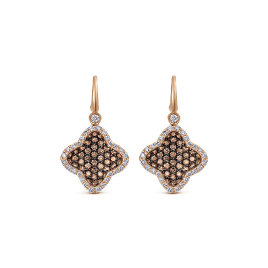 14K Rose Gold Champagne and White Diamond Drop Earrings
