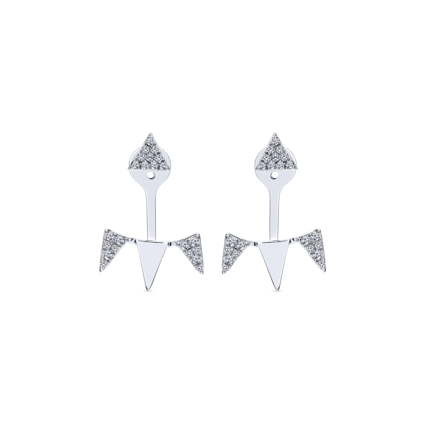 14K White Gold Peek A Boo Diamond Triangle Pennant Earrings