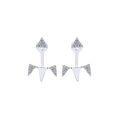 14K White Gold Peek A Boo Diamond Triangle Pennant Earrings
