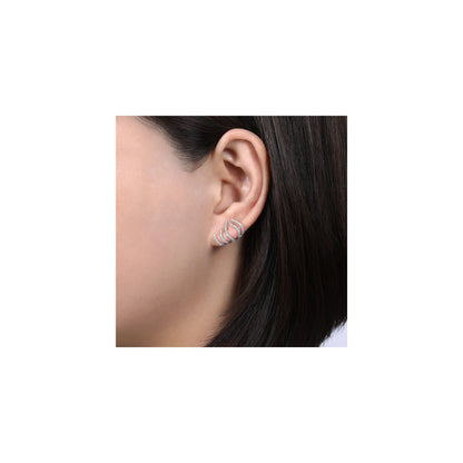 14K White Gold Diamond Tendril Stud Earrings