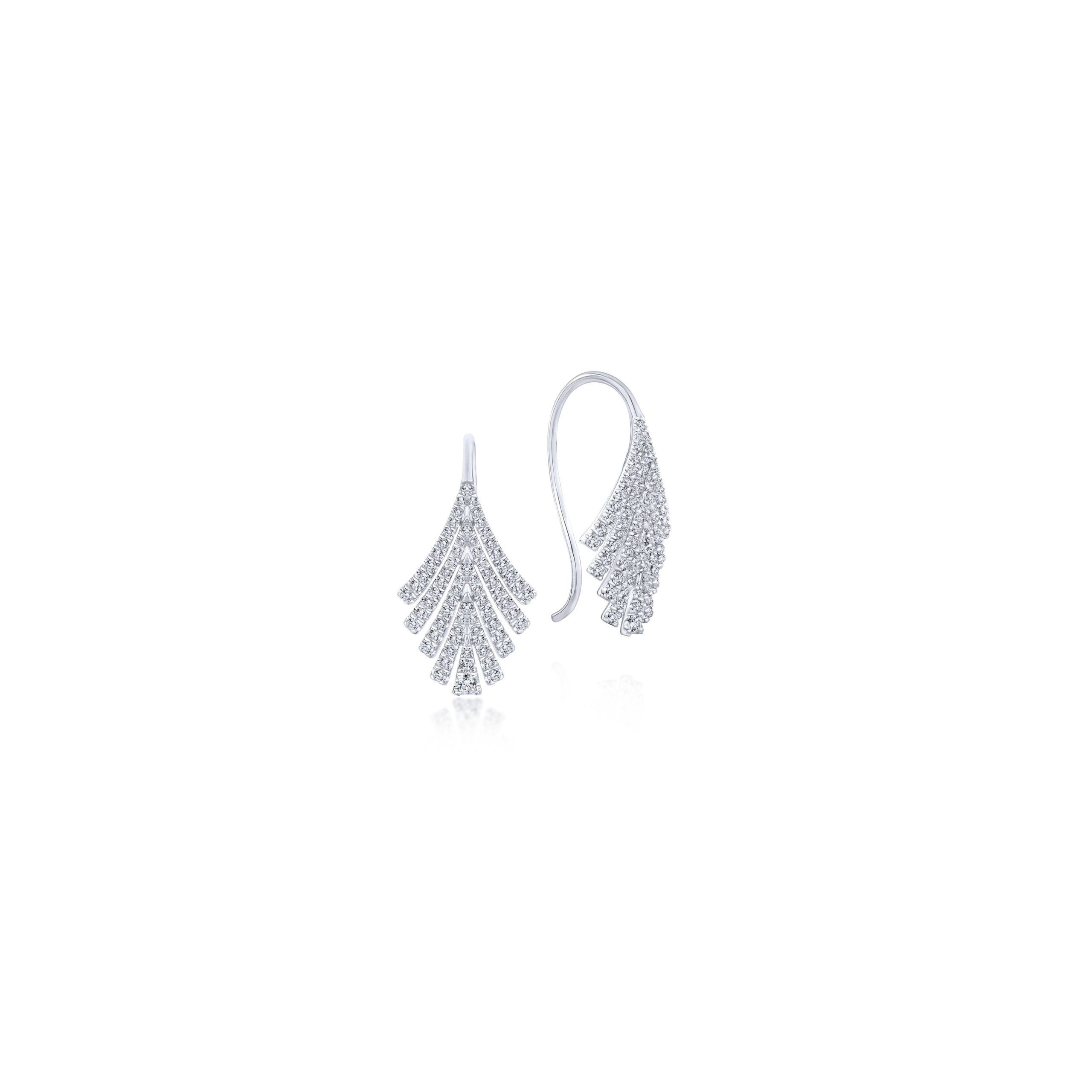 14k White Gold Diamond Fan Drop Earrings