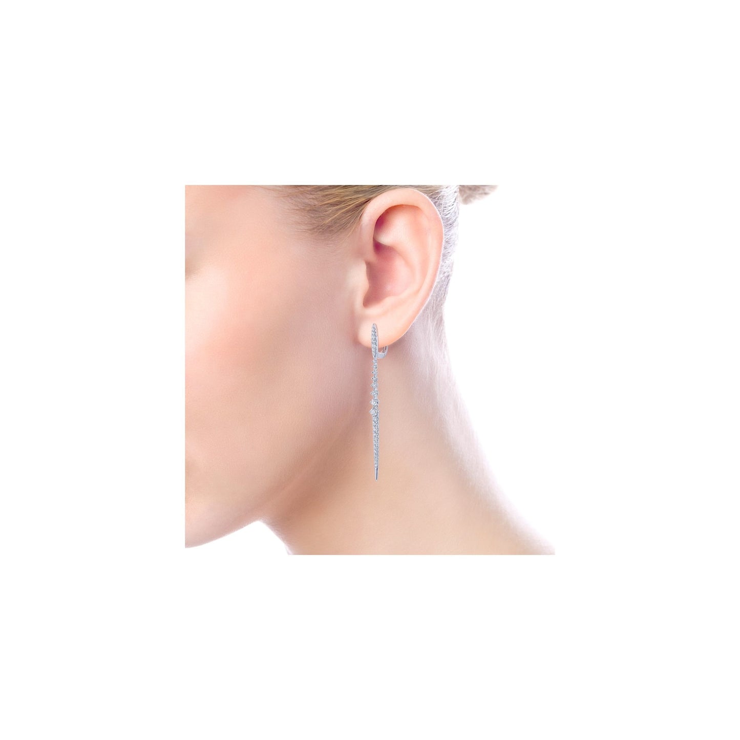 14K White Gold Linear Diamond Drop Earrings