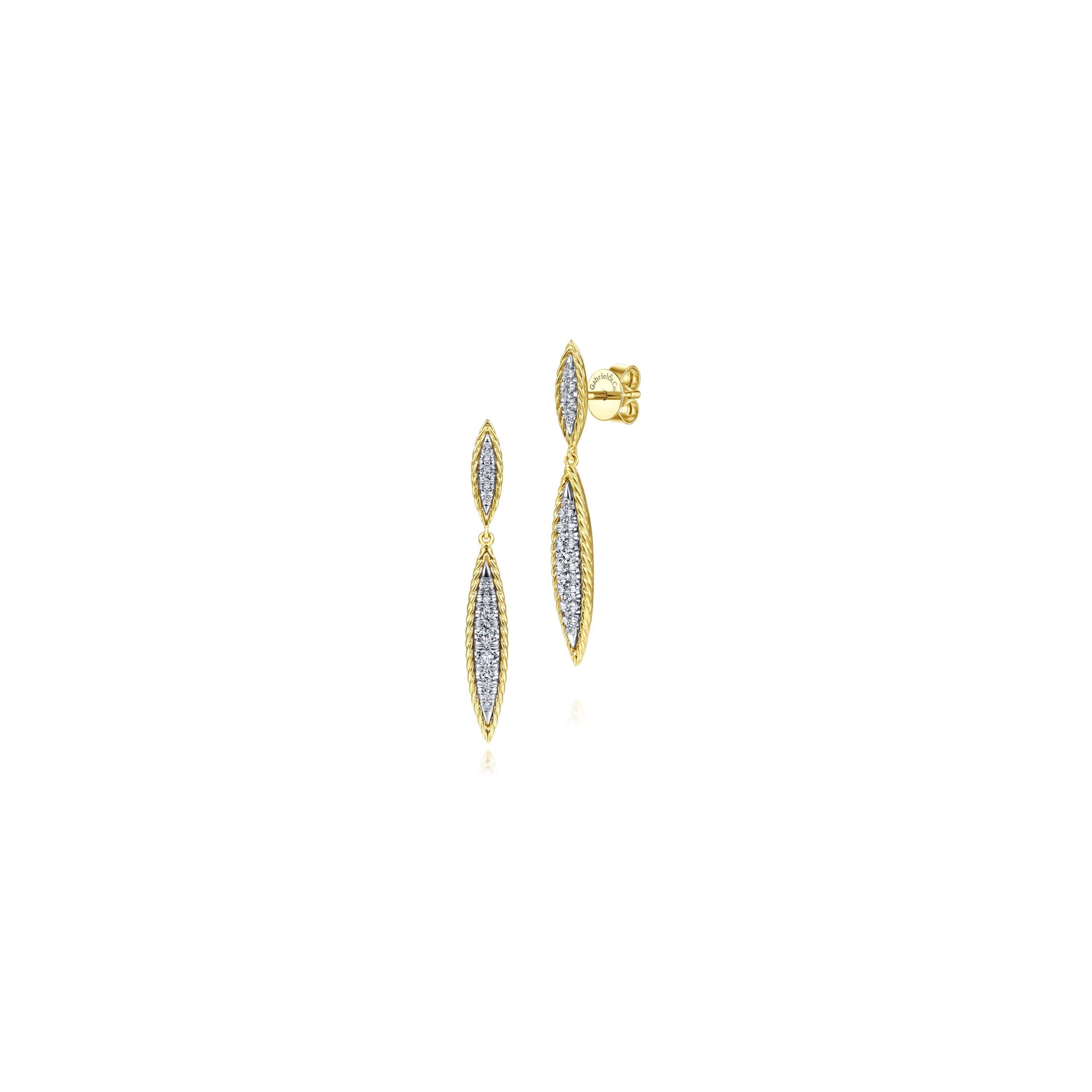 14K Yellow-White Gold Graduating Marquise Shape Diamond Stud Earrings