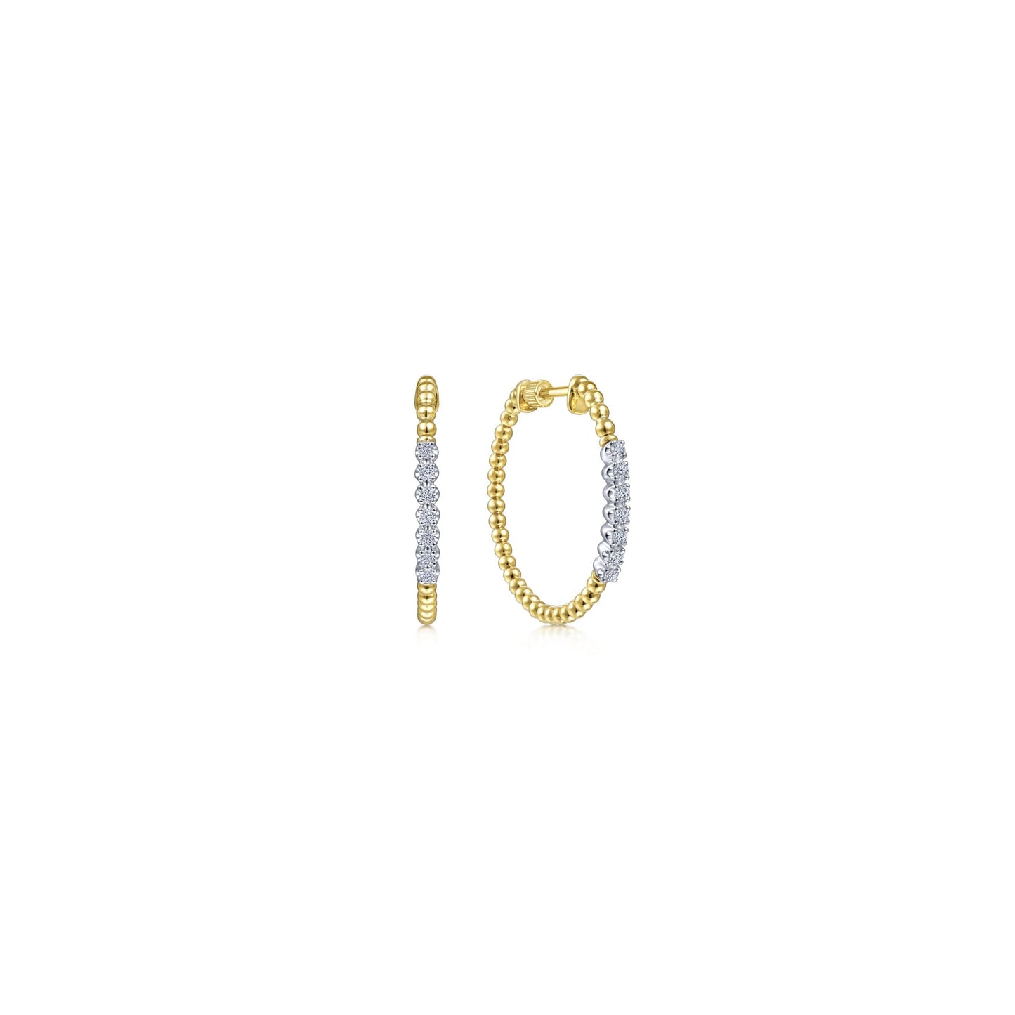 14K Yellow Gold 30mm Bujukan Diamond Hoop Earrings