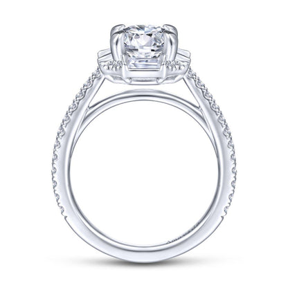 18k White Gold Octagonal Halo Round Diamond Engagement Ring