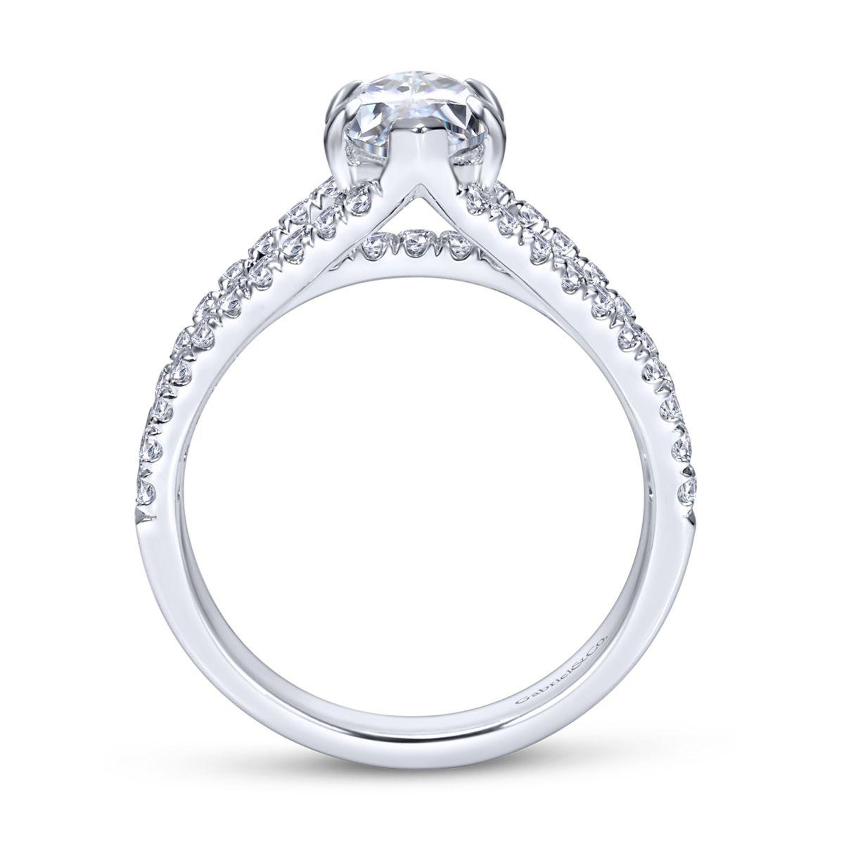 14K White Gold Marquise Shape Split Shank Diamond Engagement Ring
