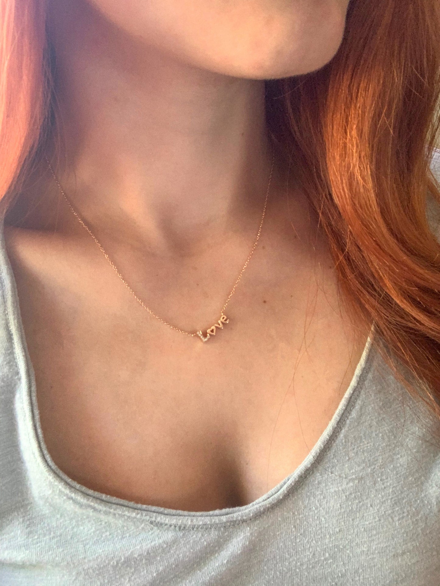 14K Rose Gold Diamond Love Necklace