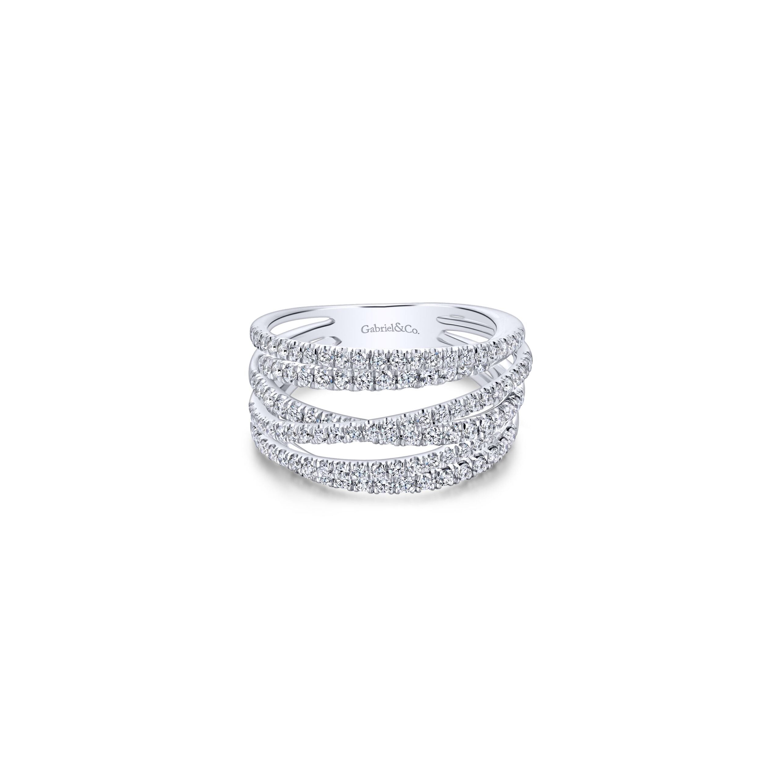 14k White Gold Layered Wide Band Diamond Ring