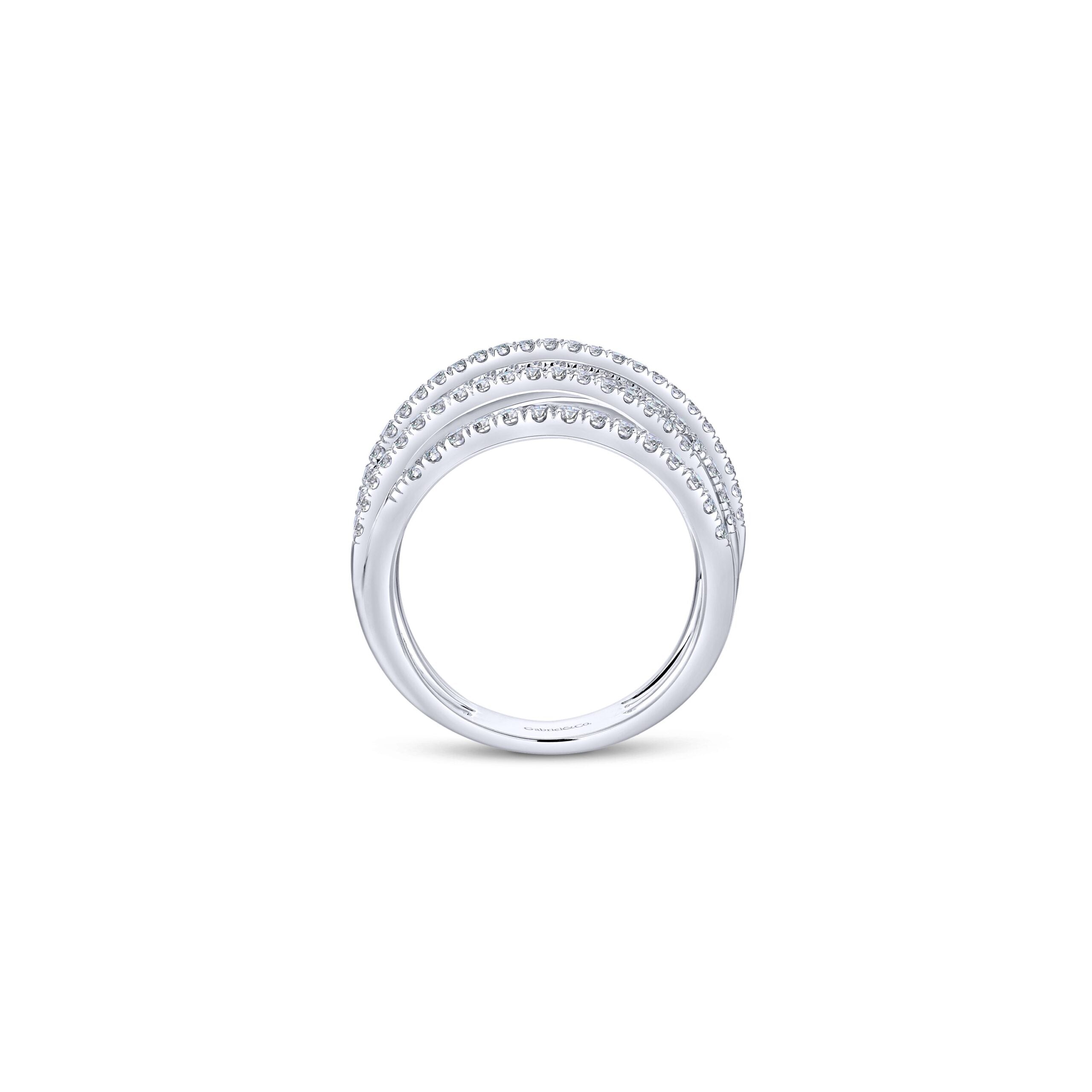 14k White Gold Layered Wide Band Diamond Ring