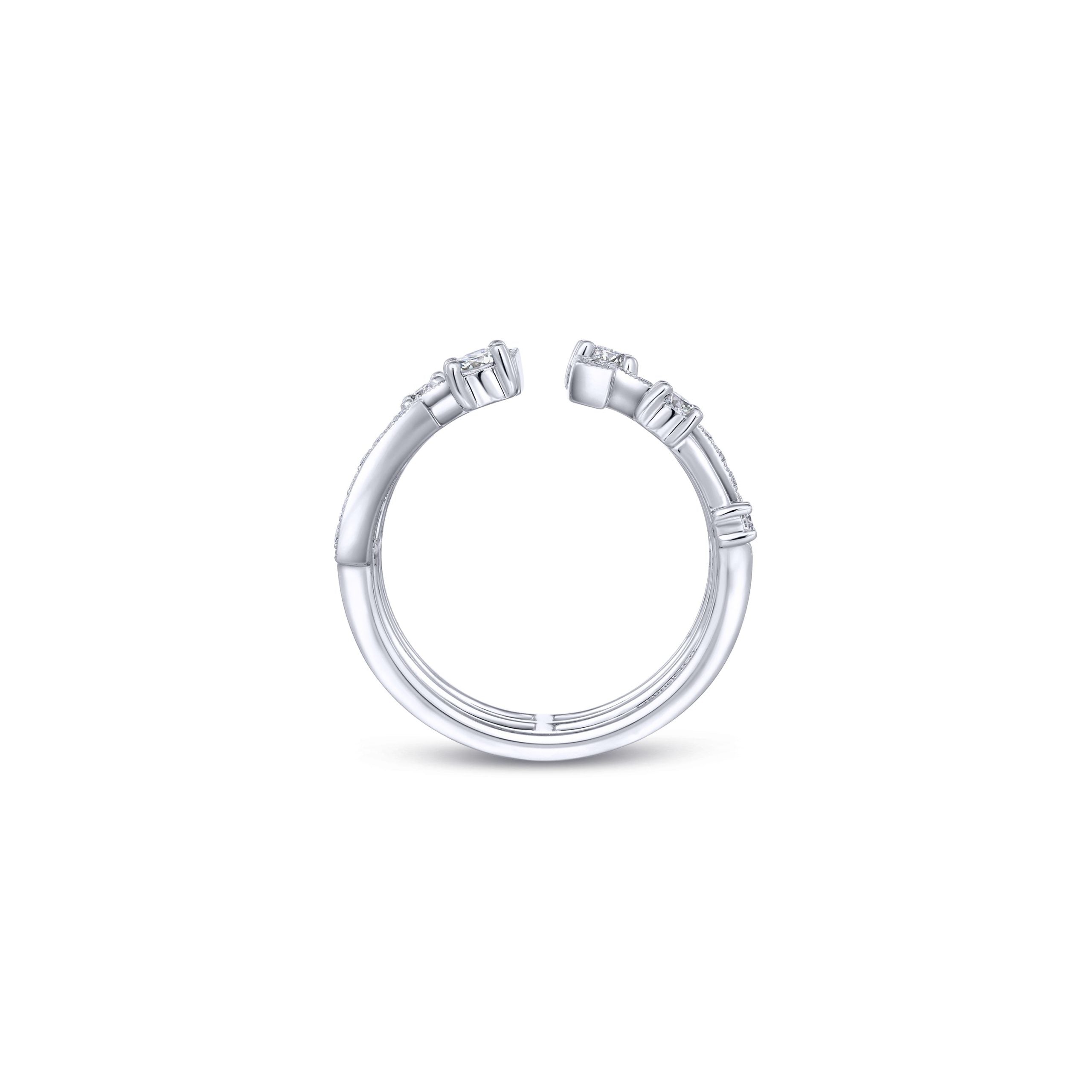 14K White Gold Geometric Wide Band Diamond Ring