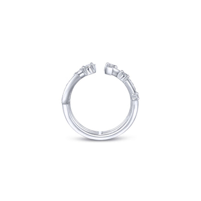 14K White Gold Geometric Wide Band Diamond Ring