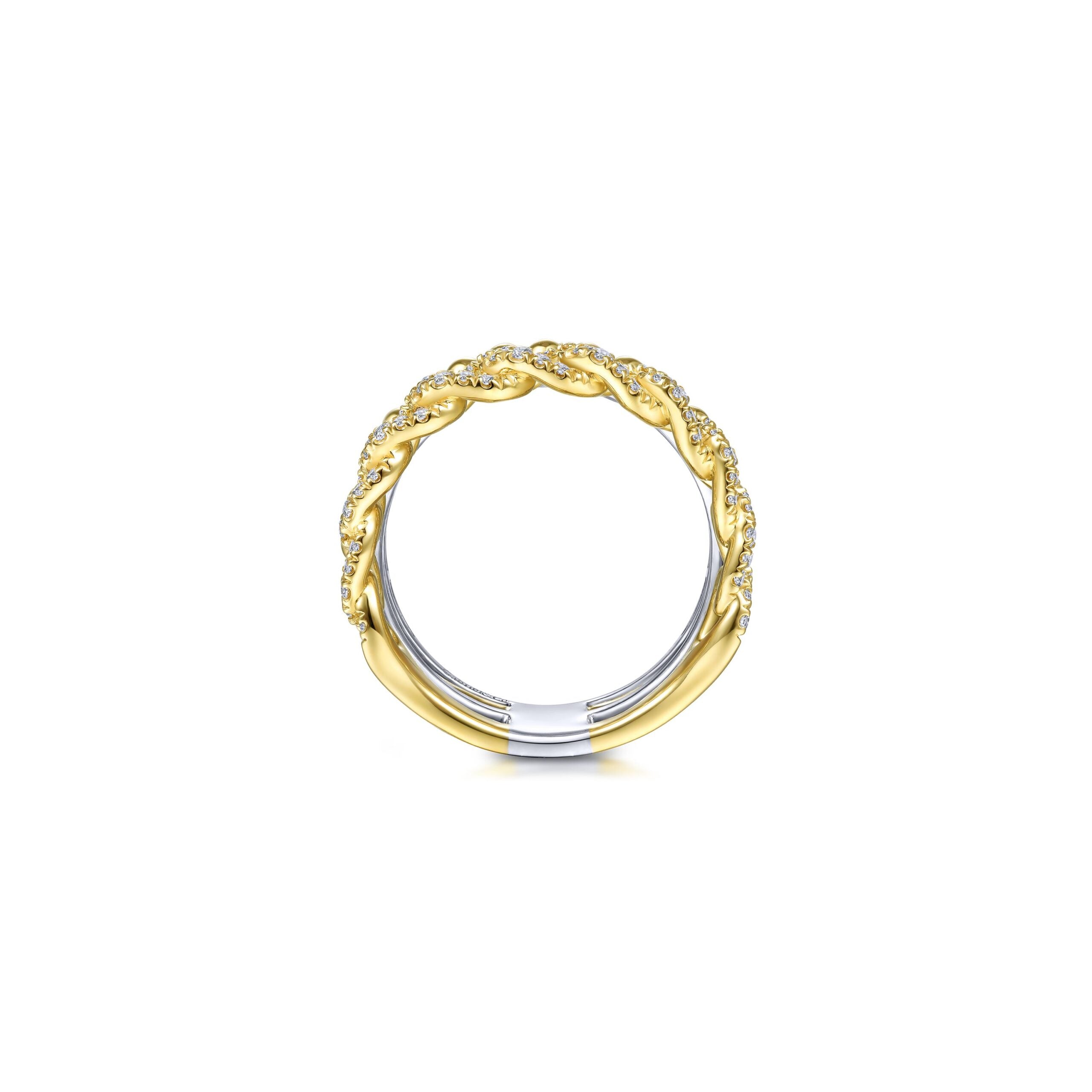 14K White-Yellow Gold Wide Band Layered Diamond Ring