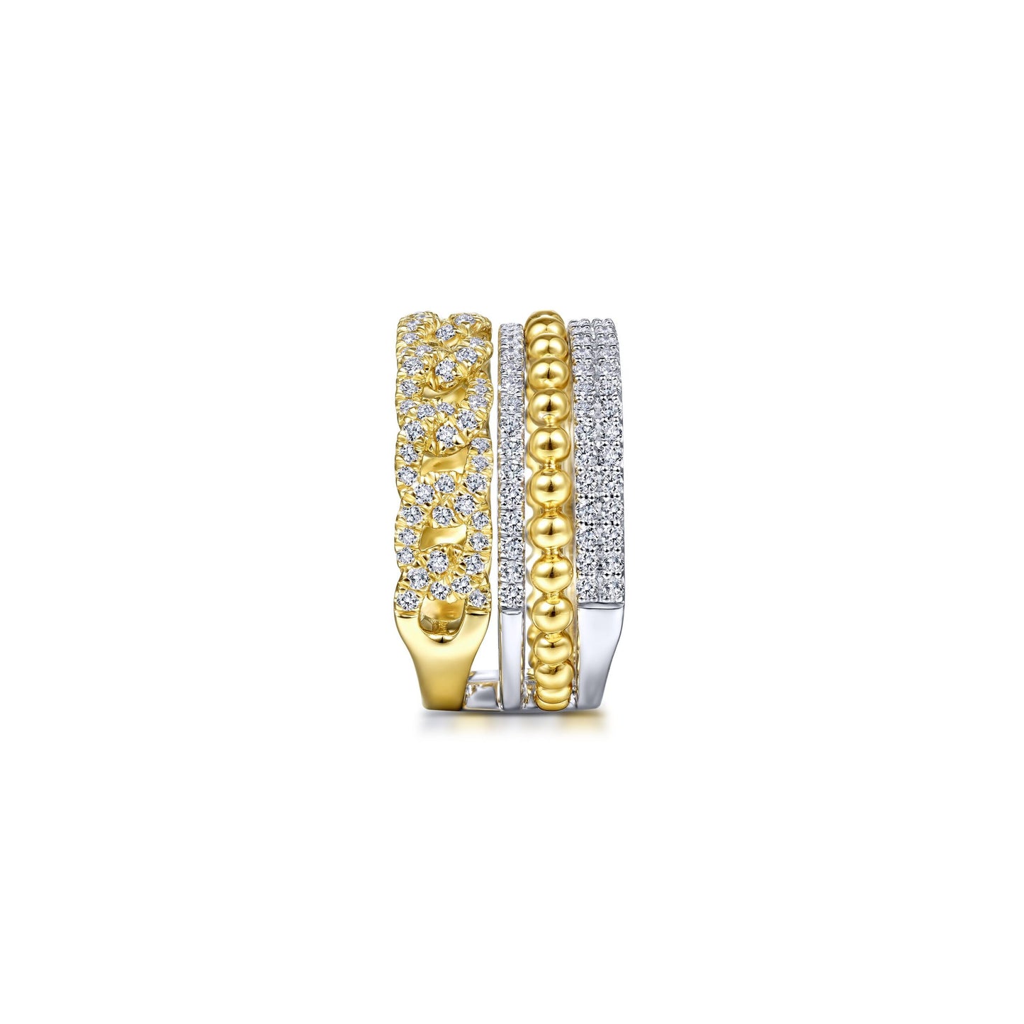 14K White-Yellow Gold Wide Band Layered Diamond Ring