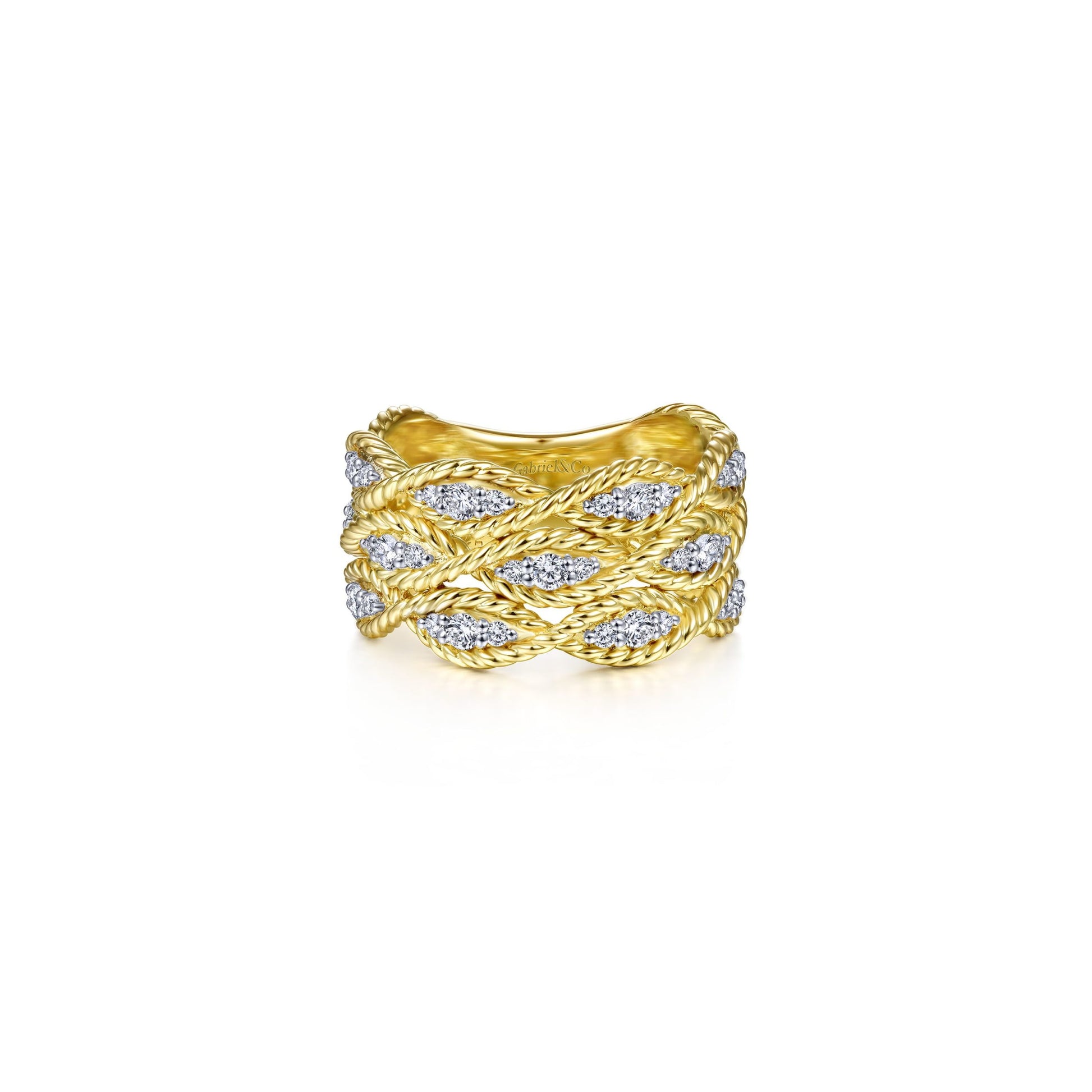 14K Yellow Gold Twisted Braided Diamond Wide Band Ring – Daniel's Creations  Jewelry