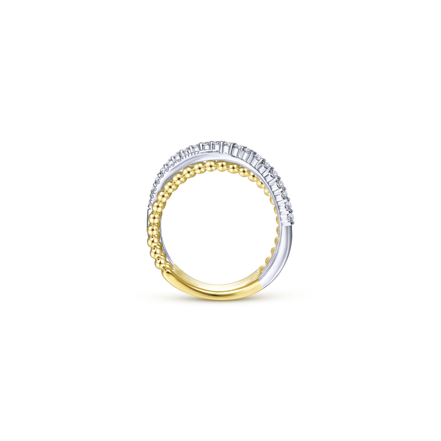 14K White-Yellow Gold Bujukan Ball and Diamond Criss Cross Ring