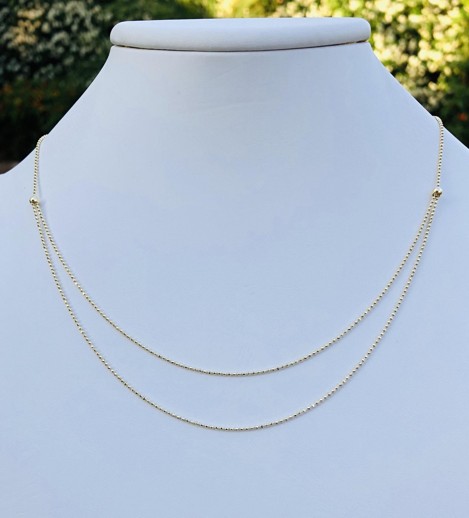 14K Yellow Gold Layered Dainty Beaded Necklace