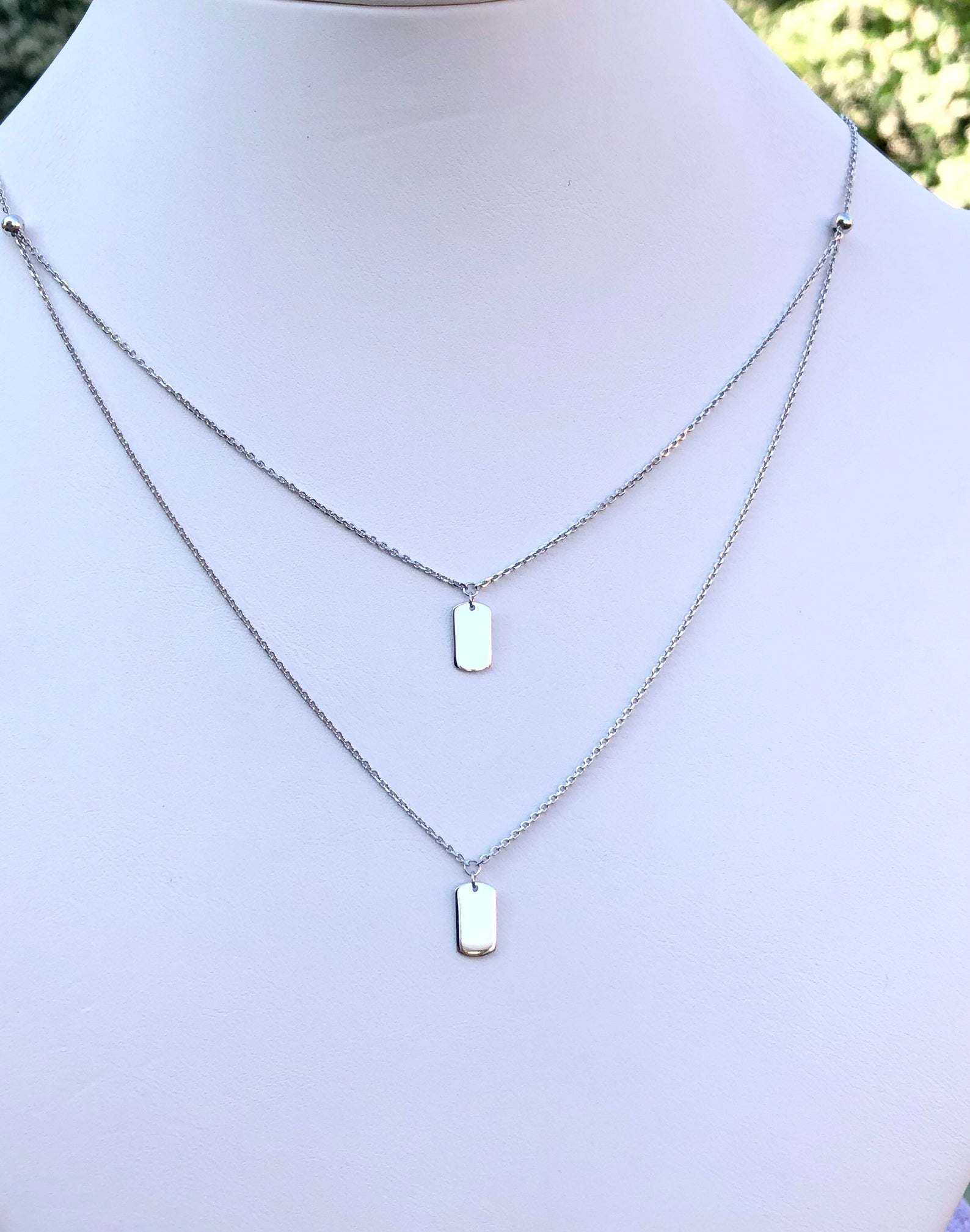 14K White Gold Layered Dangling ID Necklace
