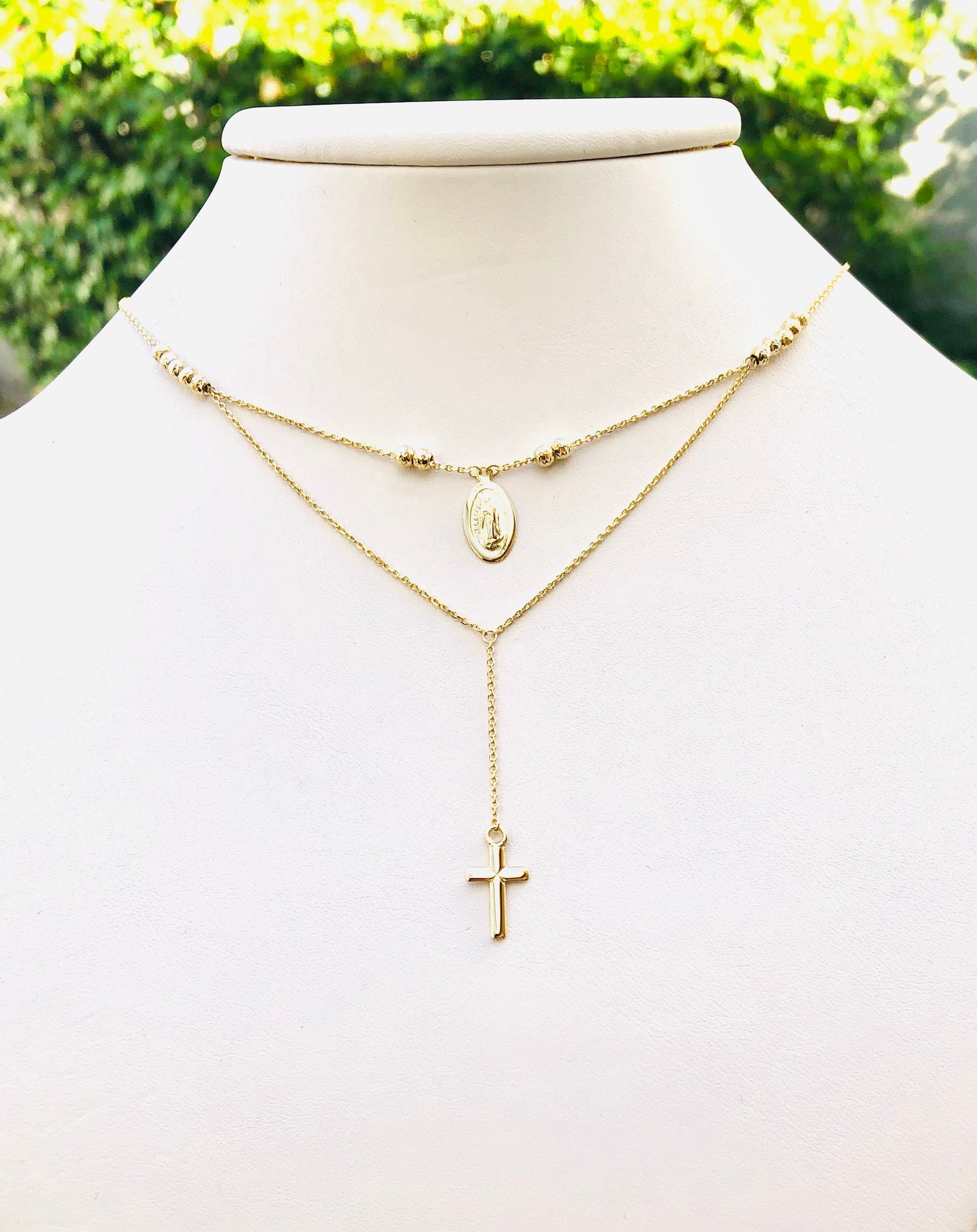 14K Solid Yellow Gold Rosary Necklace
