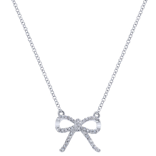 14K White Gold Bow Necklace