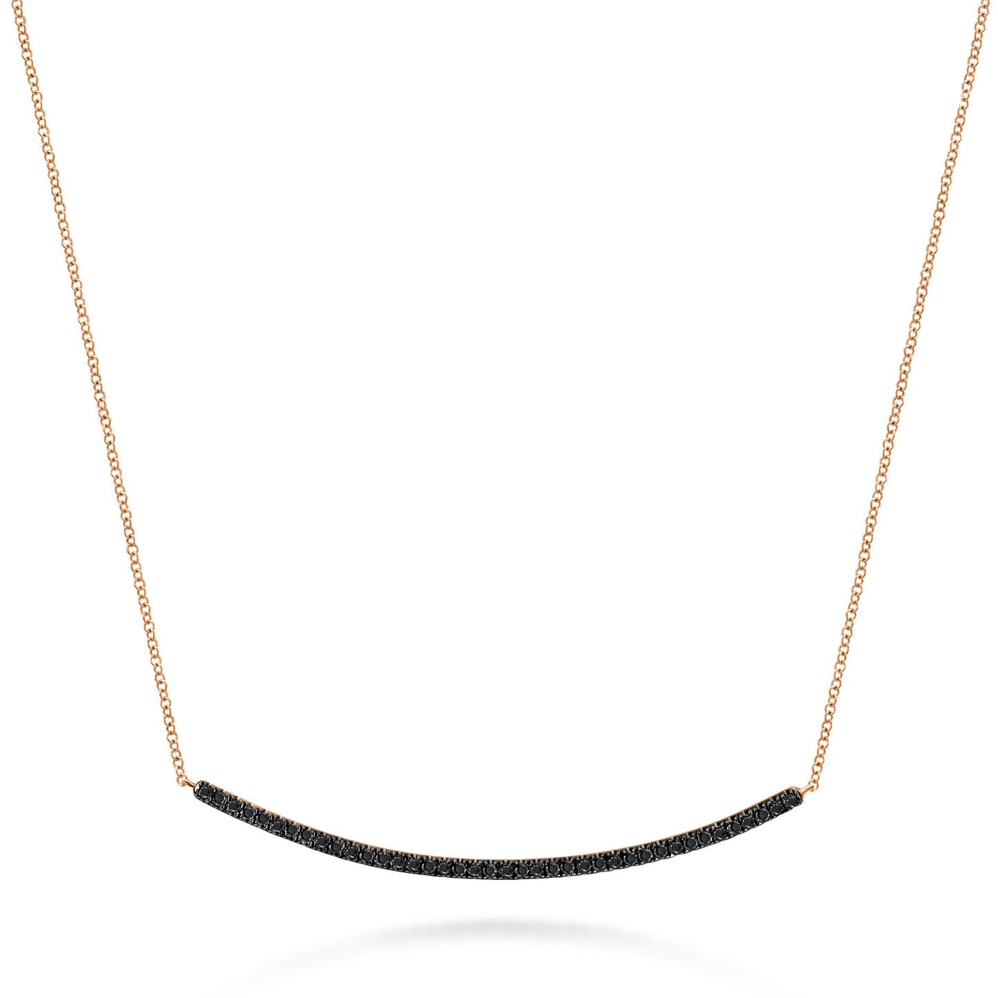 14K Rose Gold Black Diamond Pave Curved Bar Necklace