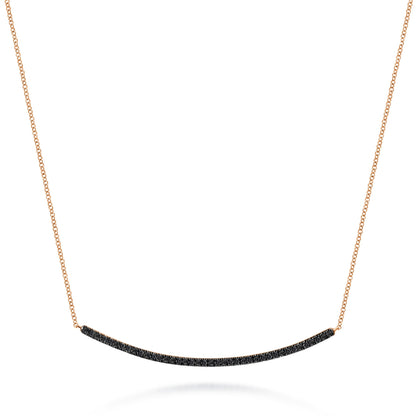 14K Rose Gold Black Diamond Pave Curved Bar Necklace