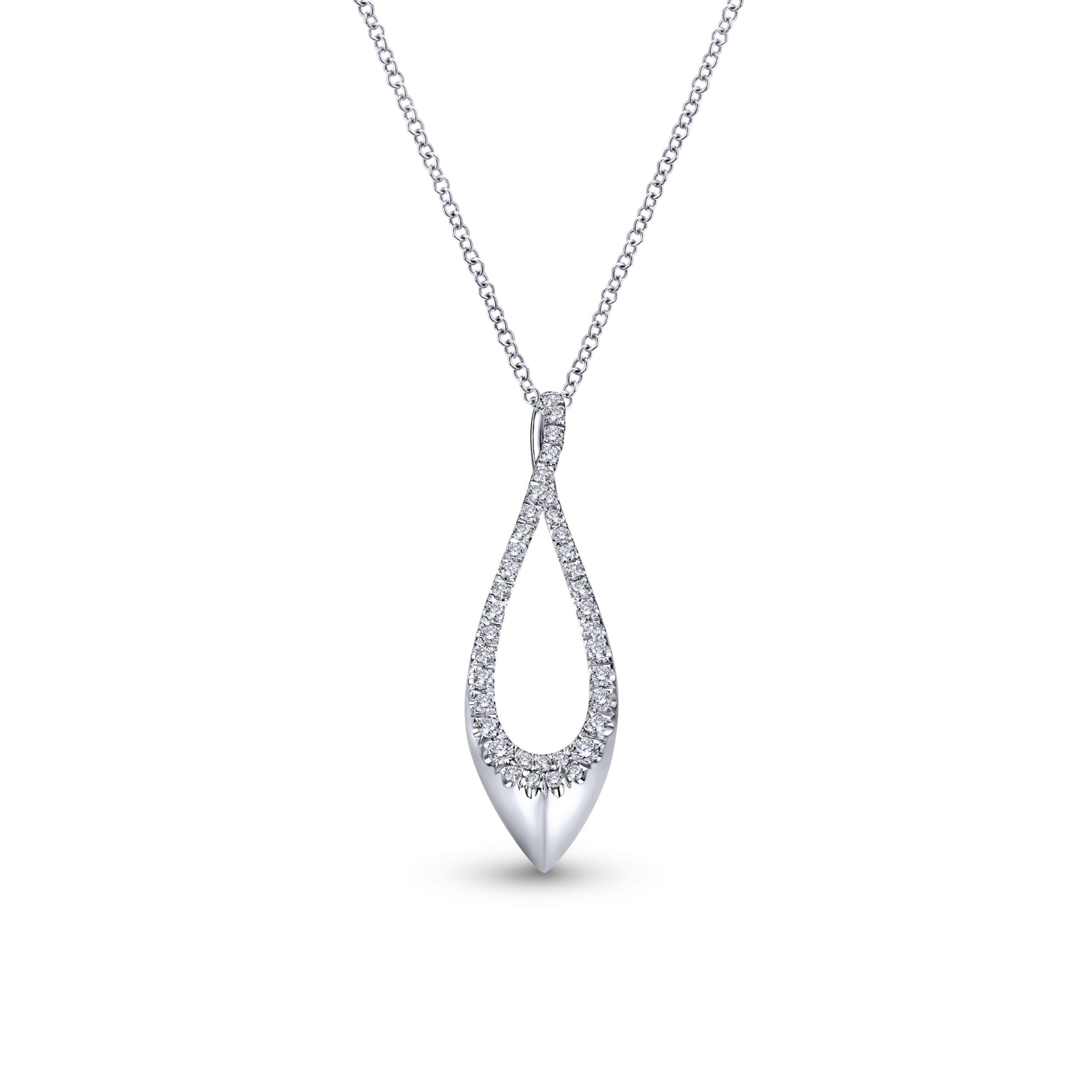 14K White Gold Oblong Diamond Necklace