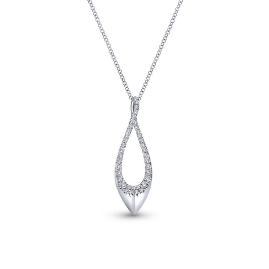 14K White Gold Oblong Diamond Necklace