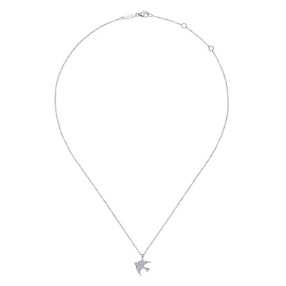 14K White Gold Diamond Bird Necklace