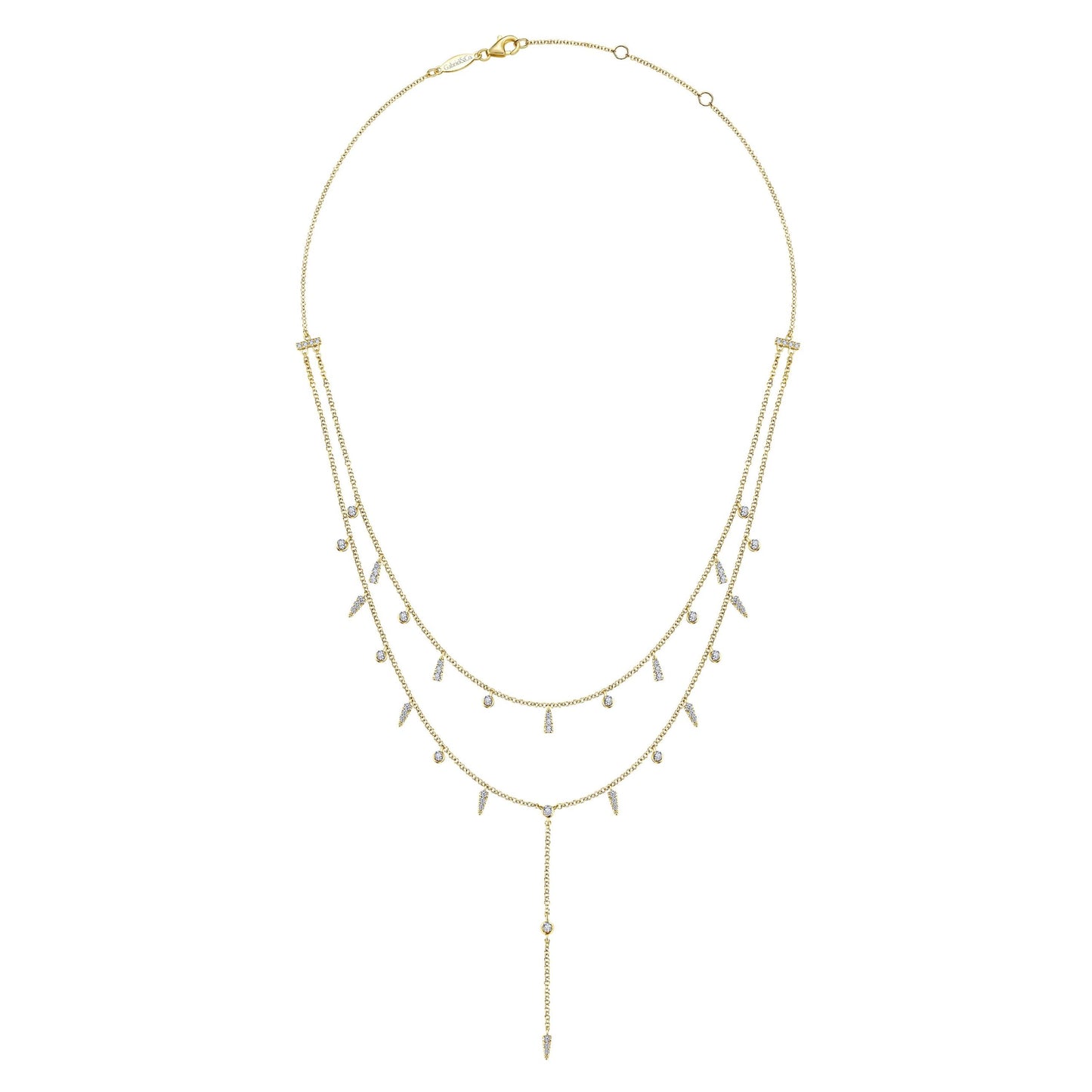 14K Yellow Gold Layered Diamond Drop Stations Y Necklace
