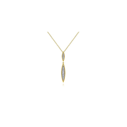 14K Yellow-White Gold Double Marquise Shape Diamond Pendant Necklace
