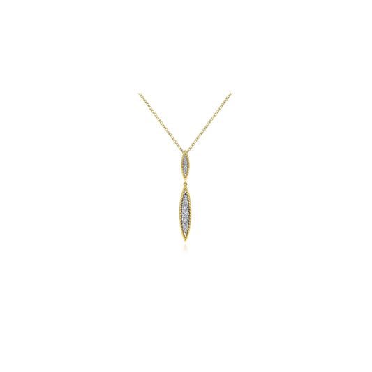 14K Yellow-White Gold Double Marquise Shape Diamond Pendant Necklace