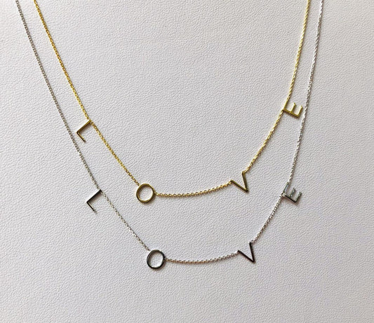 14K Solid Gold Dainty “LOVE” Necklace