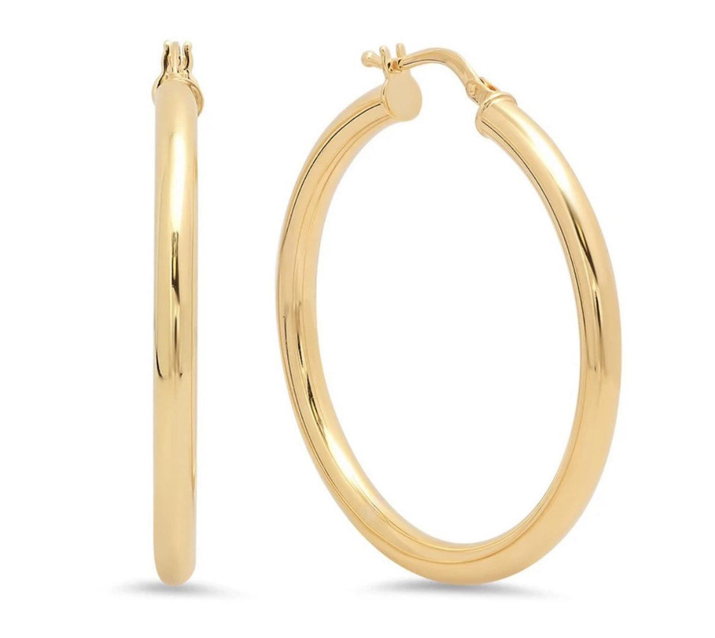 14K 2mm 1” Yellow Gold Italian Hoop Earrings