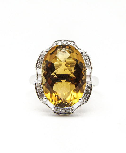14K White Gold Citrine and Diamond Ring