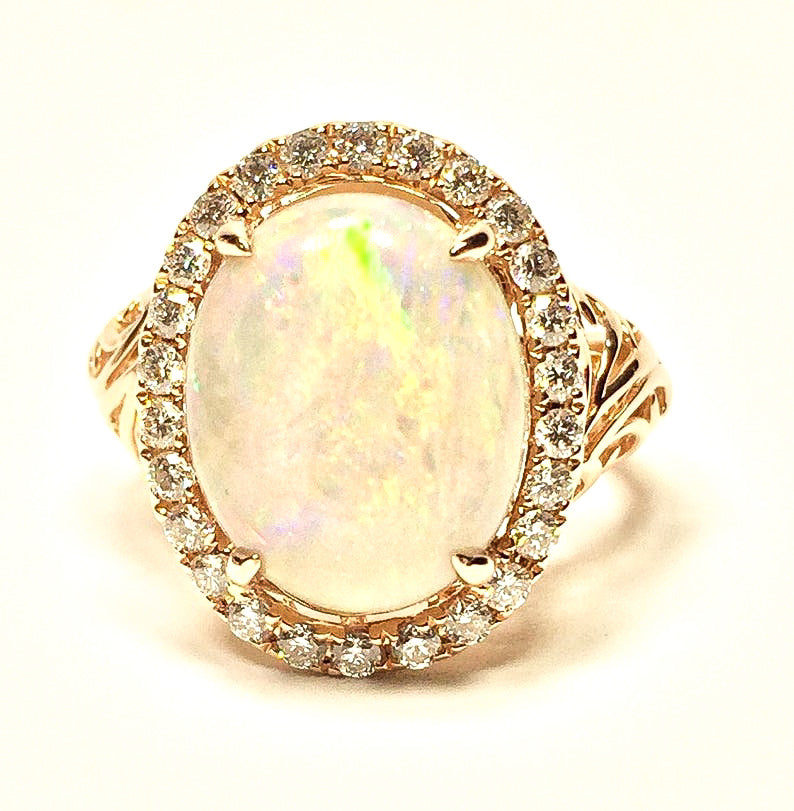 14K Rose Gold Opal & Diamond Ring