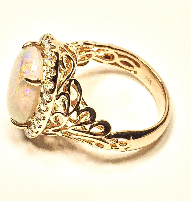 14K Rose Gold Opal & Diamond Ring