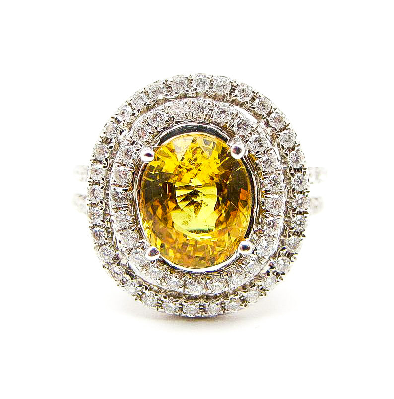 18K White Gold Yellow Sapphire & Diamond Ring