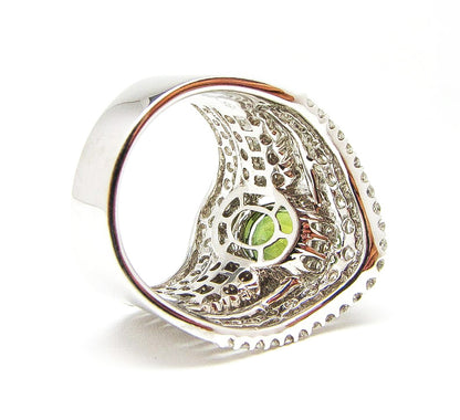 18K White Gold Green Sapphire & Diamond Ring